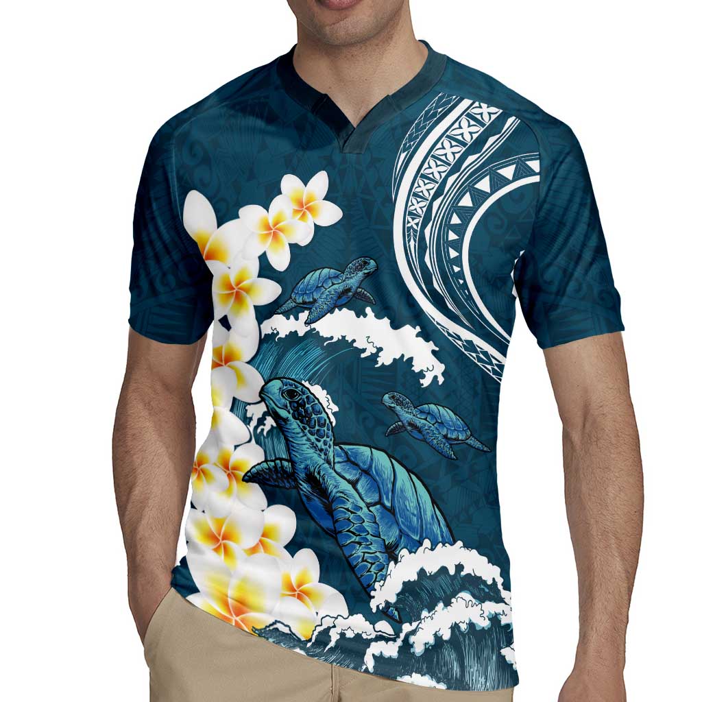 Dark Teal Polynesia Rugby Jersey Polynesian Frangipani With Sea Turtles LT14 - Polynesian Pride