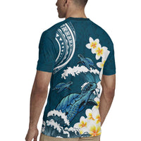 Dark Teal Polynesia Rugby Jersey Polynesian Frangipani With Sea Turtles LT14 - Polynesian Pride