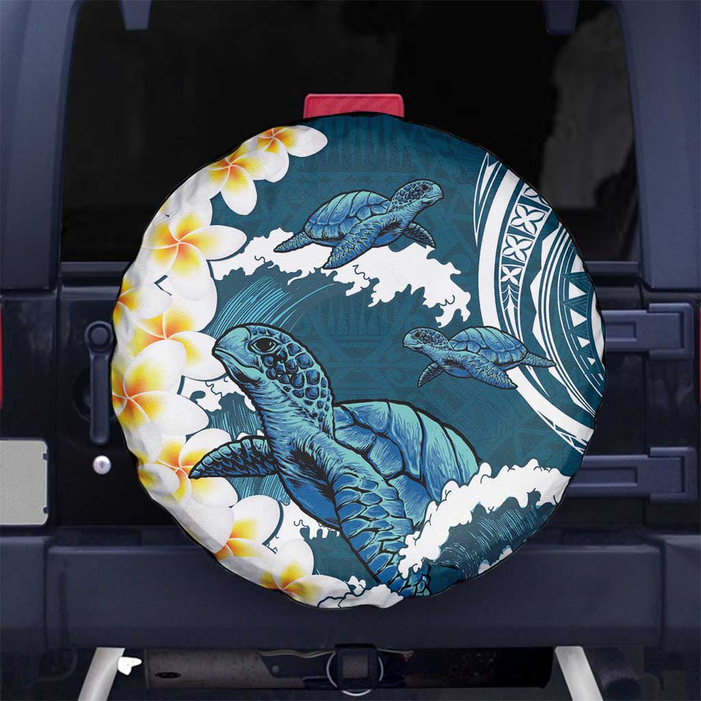 Dark Teal Polynesia Spare Tire Cover Polynesian Frangipani With Sea Turtles LT14 - Polynesian Pride