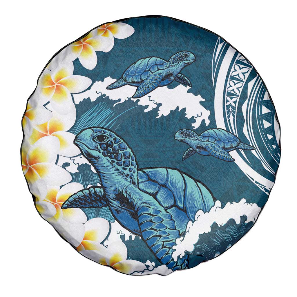 Dark Teal Polynesia Spare Tire Cover Polynesian Frangipani With Sea Turtles LT14 - Polynesian Pride