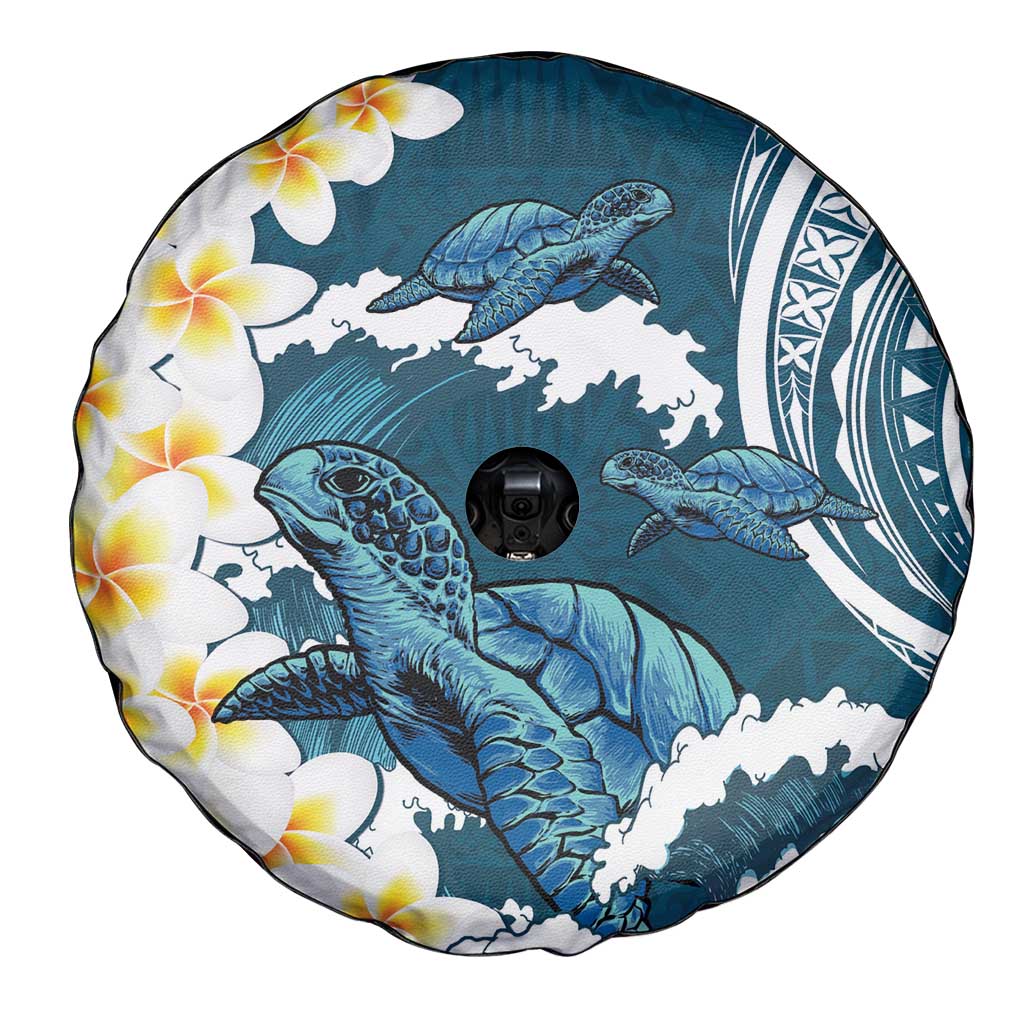 Dark Teal Polynesia Spare Tire Cover Polynesian Frangipani With Sea Turtles LT14 - Polynesian Pride