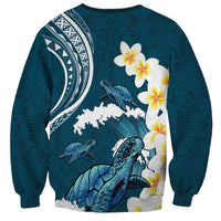 Dark Teal Polynesia Sweatshirt Polynesian Frangipani With Sea Turtles LT14 - Polynesian Pride