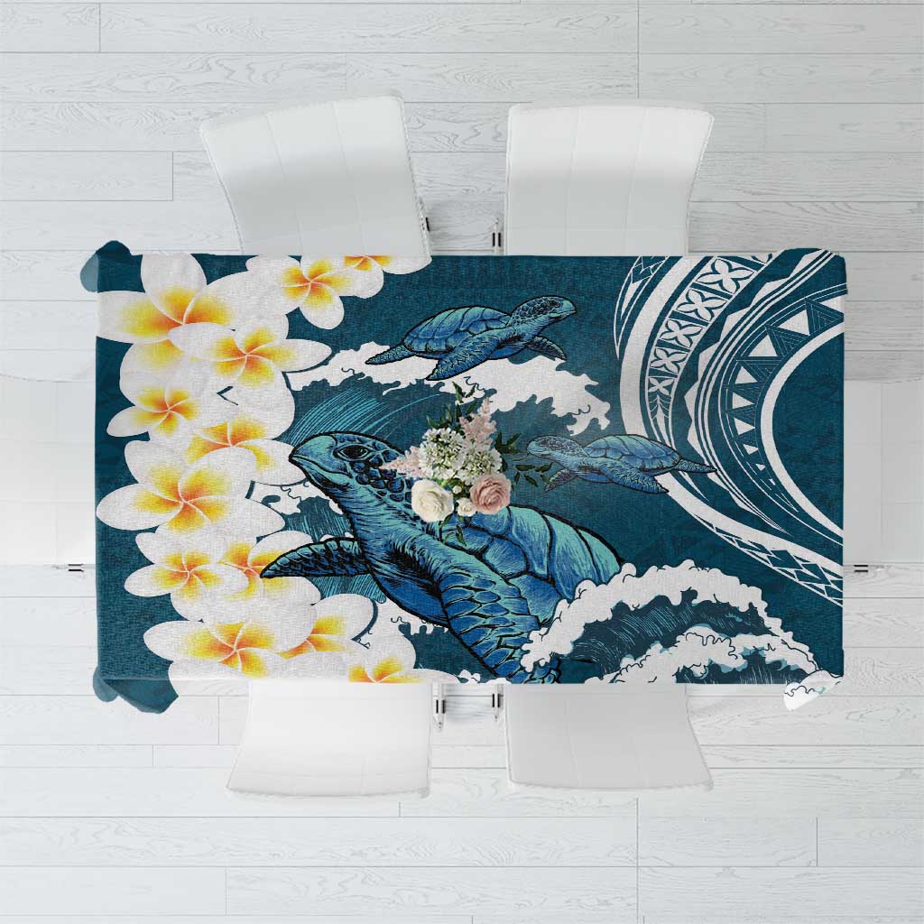 Dark Teal Polynesia Tablecloth Polynesian Frangipani With Sea Turtles LT14 Dark Teal - Polynesian Pride