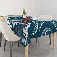 Dark Teal Polynesia Tablecloth Polynesian Frangipani With Sea Turtles LT14 - Polynesian Pride