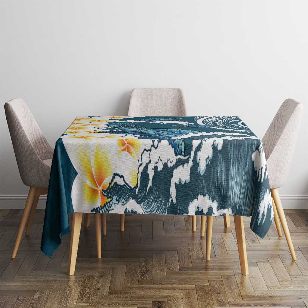 Dark Teal Polynesia Tablecloth Polynesian Frangipani With Sea Turtles LT14 - Polynesian Pride