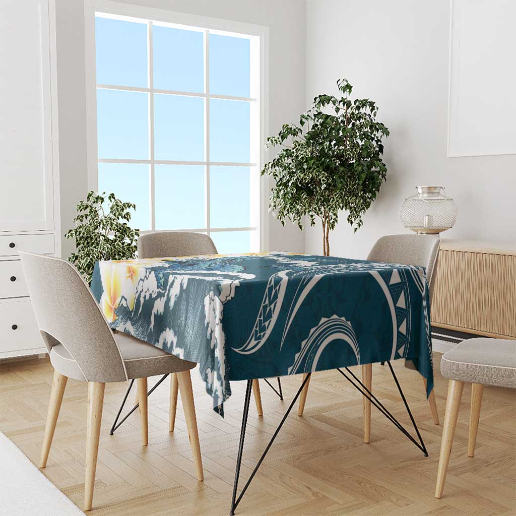 Dark Teal Polynesia Tablecloth Polynesian Frangipani With Sea Turtles LT14 - Polynesian Pride