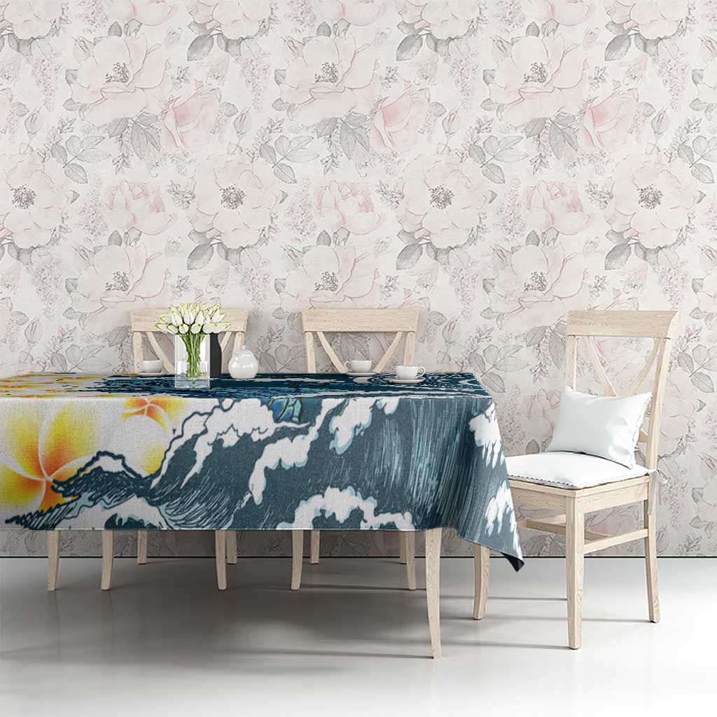 Dark Teal Polynesia Tablecloth Polynesian Frangipani With Sea Turtles LT14 - Polynesian Pride