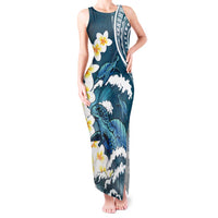 Dark Teal Polynesia Tank Maxi Dress Polynesian Frangipani With Sea Turtles LT14 Women Dark Teal - Polynesian Pride
