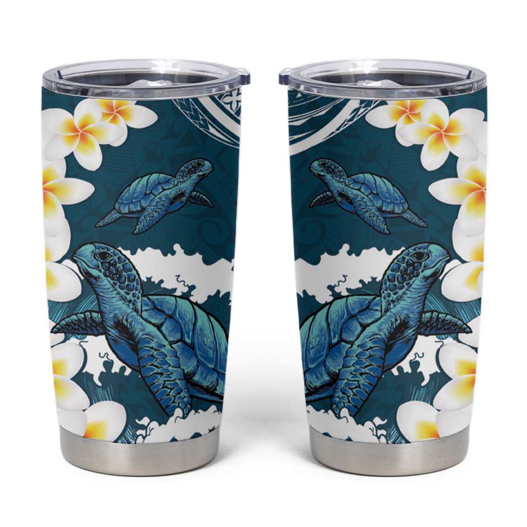 Dark Teal Polynesia Tumbler Cup Polynesian Frangipani With Sea Turtles LT14 Dark Teal - Polynesian Pride