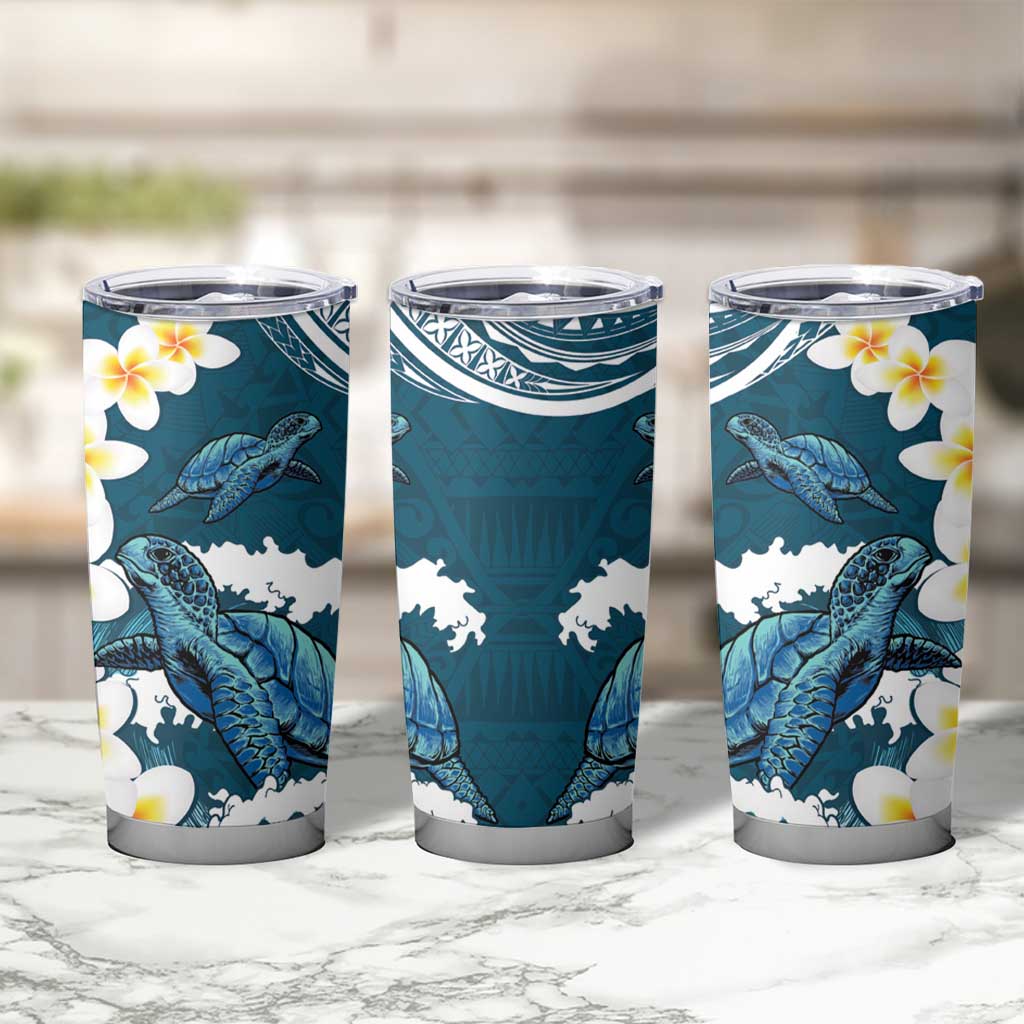 Dark Teal Polynesia Tumbler Cup Polynesian Frangipani With Sea Turtles LT14 - Polynesian Pride