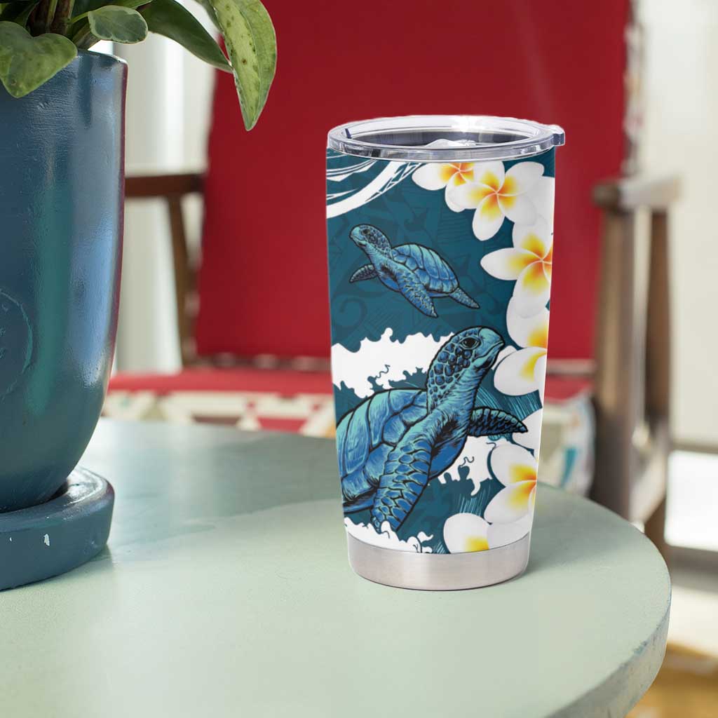 Dark Teal Polynesia Tumbler Cup Polynesian Frangipani With Sea Turtles LT14 - Polynesian Pride