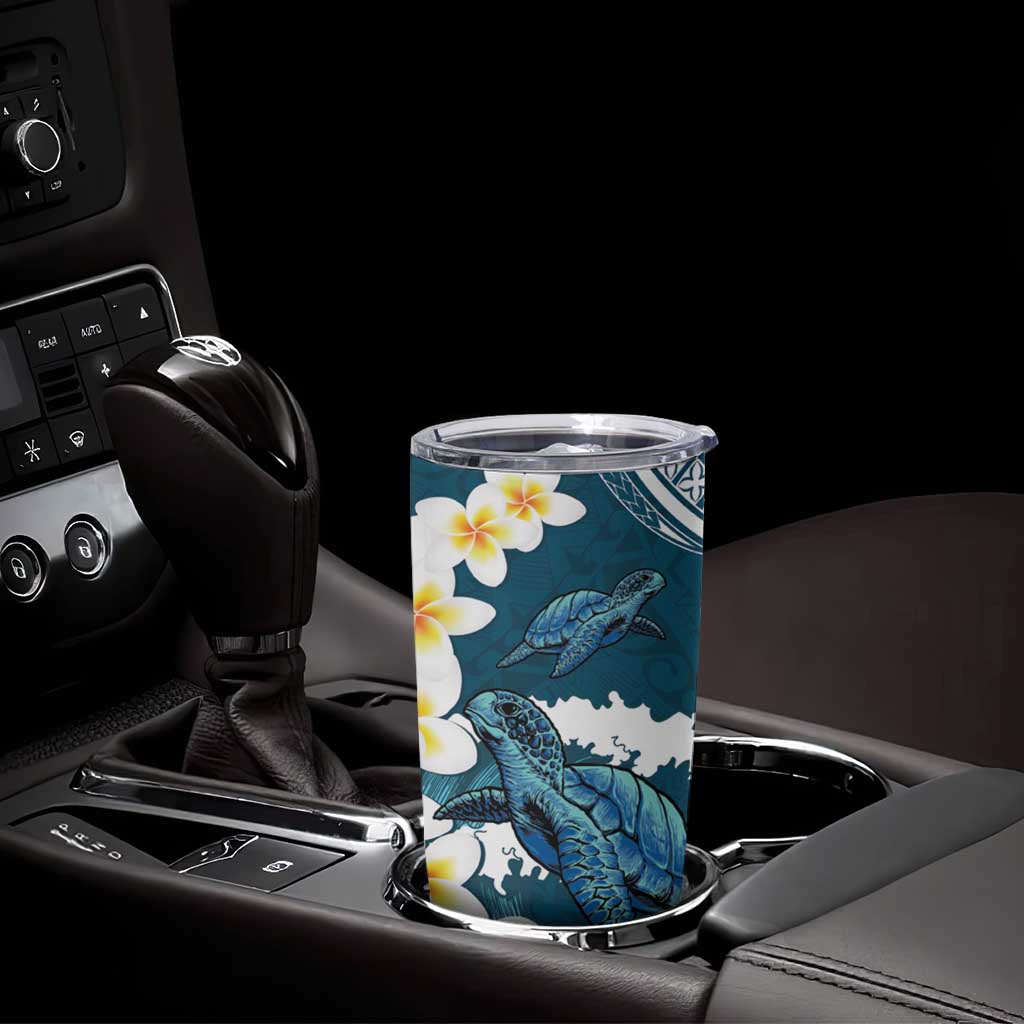 Dark Teal Polynesia Tumbler Cup Polynesian Frangipani With Sea Turtles LT14 - Polynesian Pride