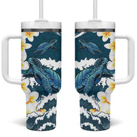 Dark Teal Polynesia Tumbler With Handle Polynesian Frangipani With Sea Turtles LT14 One Size: 40 oz Dark Teal - Polynesian Pride