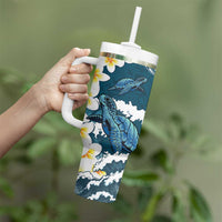 Dark Teal Polynesia Tumbler With Handle Polynesian Frangipani With Sea Turtles LT14 - Polynesian Pride