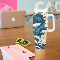 Dark Teal Polynesia Tumbler With Handle Polynesian Frangipani With Sea Turtles LT14 - Polynesian Pride
