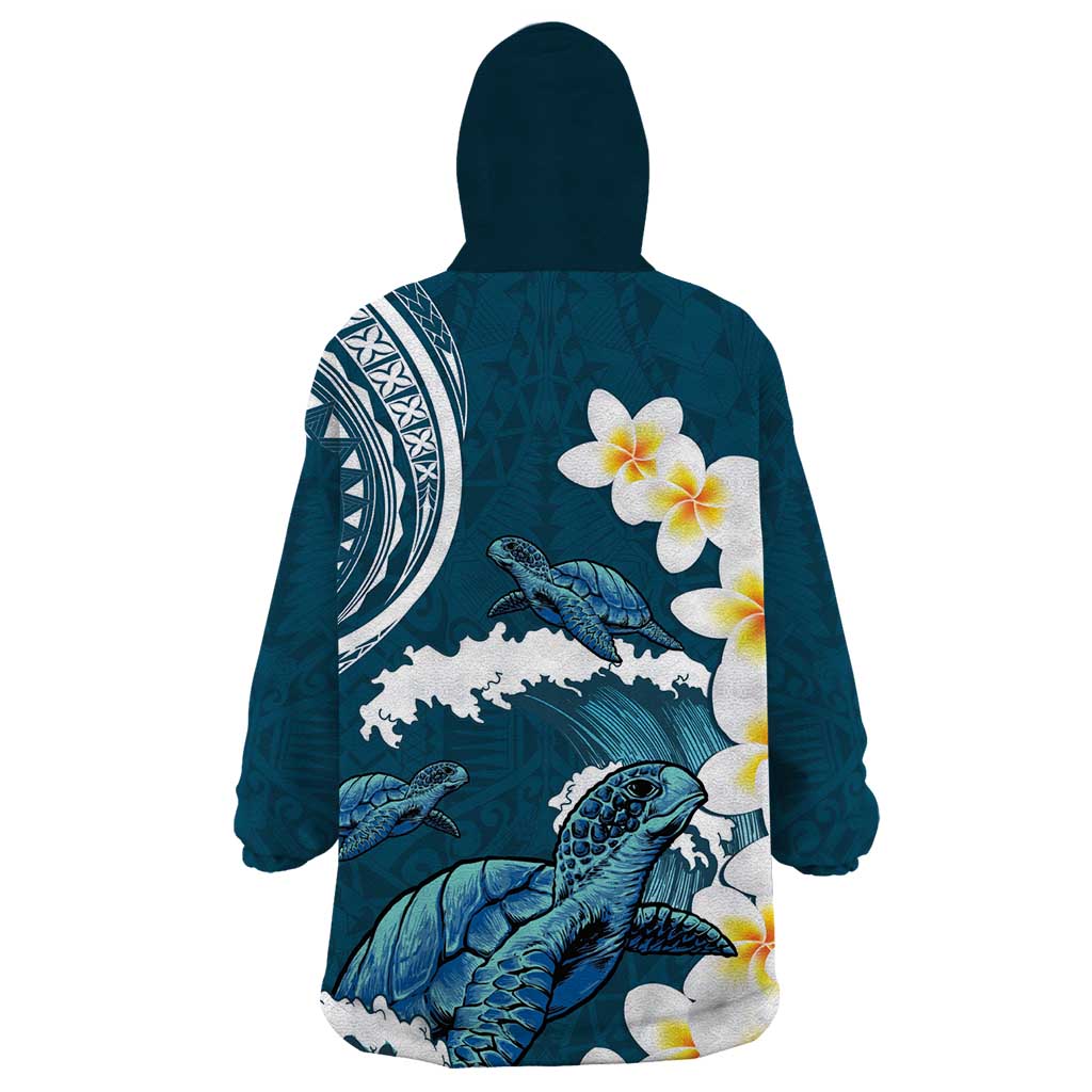 Dark Teal Polynesia Wearable Blanket Hoodie Polynesian Frangipani With Sea Turtles LT14 - Polynesian Pride