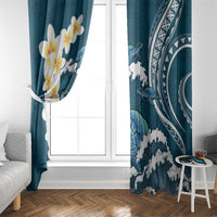 Dark Teal Polynesia Window Curtain Polynesian Frangipani With Sea Turtles LT14 - Polynesian Pride