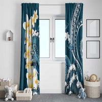 Dark Teal Polynesia Window Curtain Polynesian Frangipani With Sea Turtles LT14 - Polynesian Pride