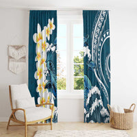 Dark Teal Polynesia Window Curtain Polynesian Frangipani With Sea Turtles LT14 - Polynesian Pride