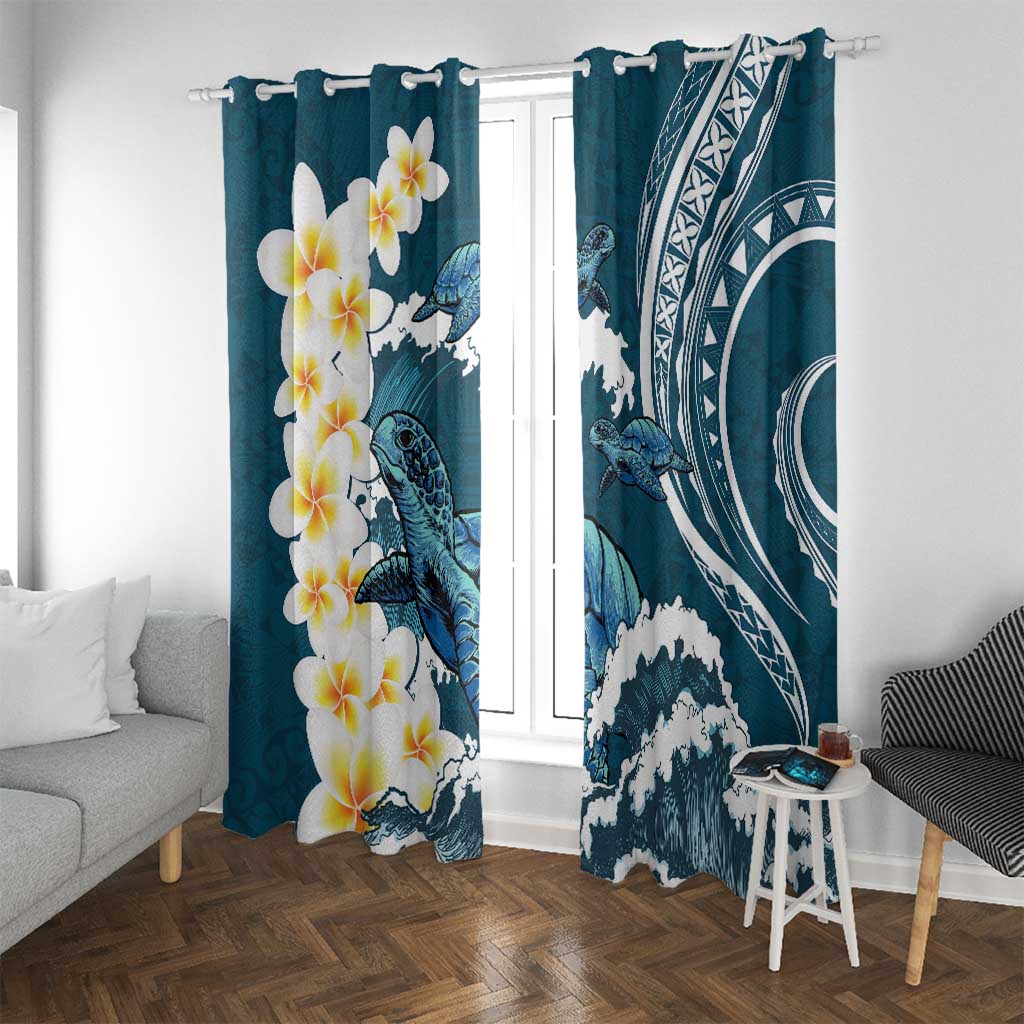 Dark Teal Polynesia Window Curtain Polynesian Frangipani With Sea Turtles LT14 With Grommets Dark Teal - Polynesian Pride