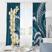 Dark Teal Polynesia Window Curtain Polynesian Frangipani With Sea Turtles LT14 - Polynesian Pride