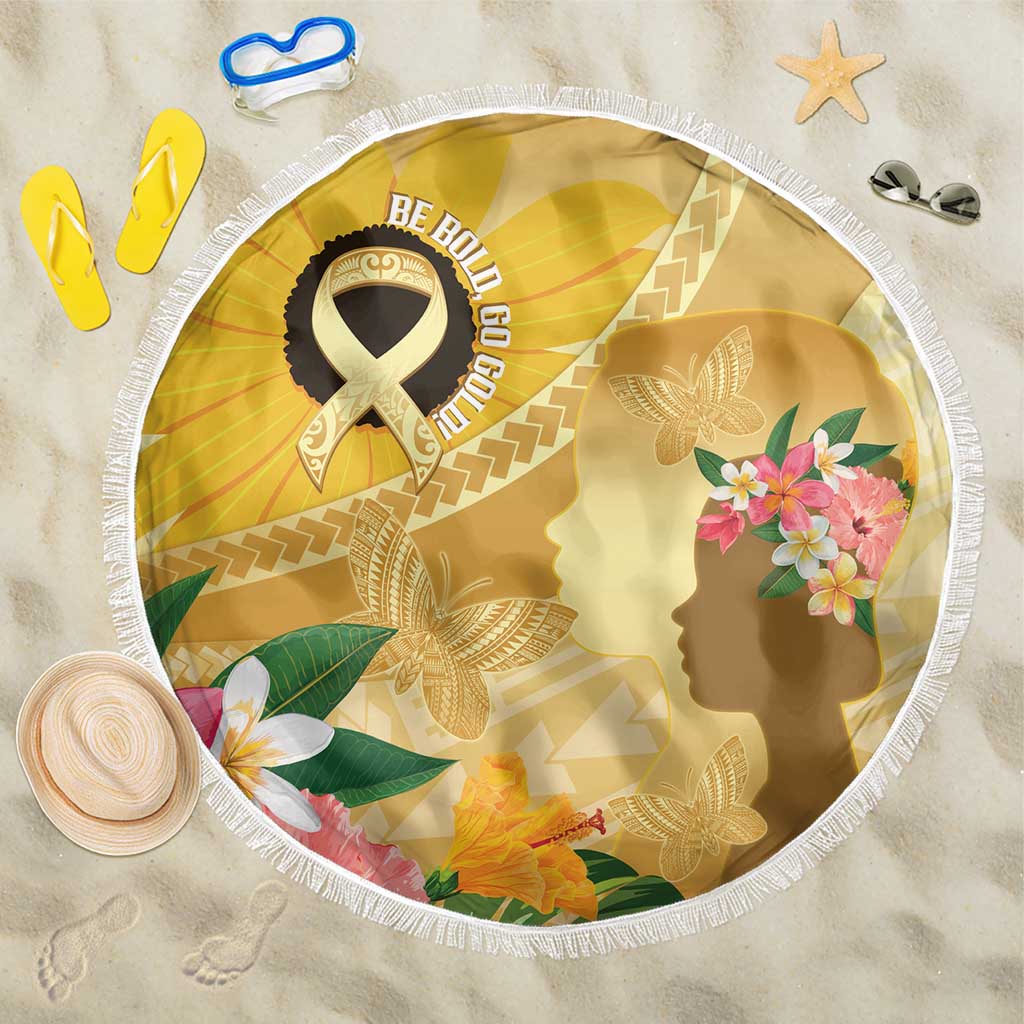 Polynesia Childhood Cancer Awareness Beach Blanket Be Bold Go Gold Polynesian Art LT14 One Size 150cm Gold - Polynesian Pride