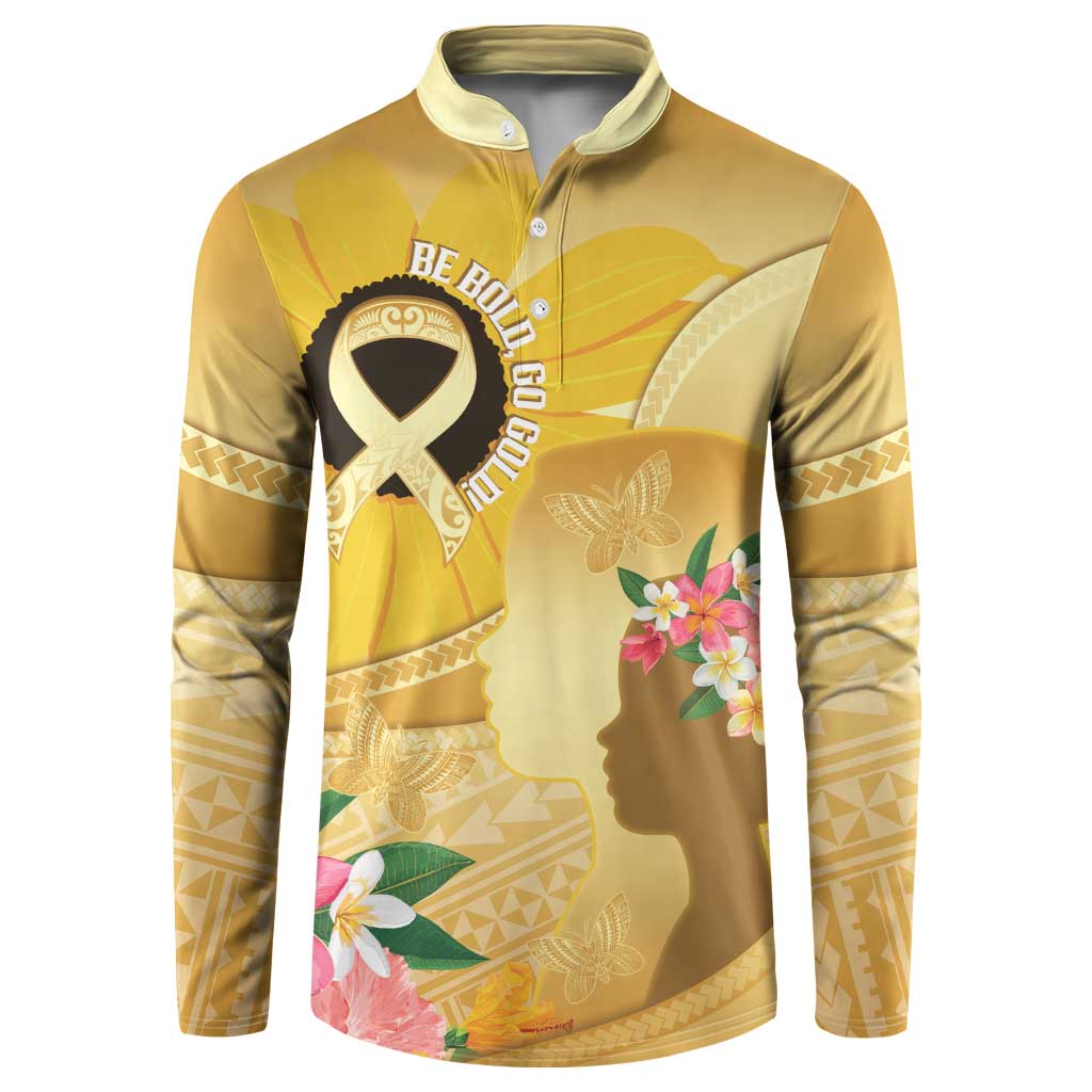 Polynesia Childhood Cancer Awareness Button Sweatshirt Be Bold Go Gold Polynesian Art LT14 Gold - Polynesian Pride
