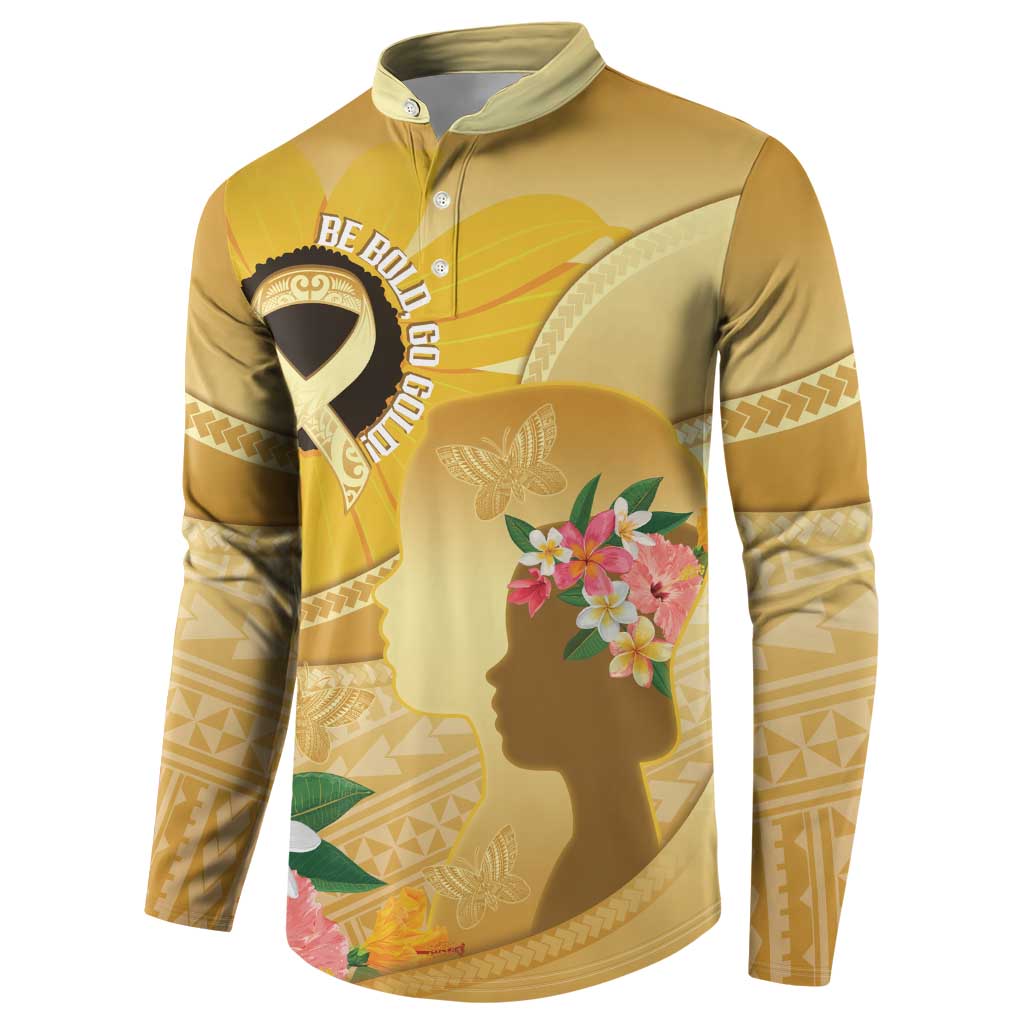 Polynesia Childhood Cancer Awareness Button Sweatshirt Be Bold Go Gold Polynesian Art LT14 - Polynesian Pride