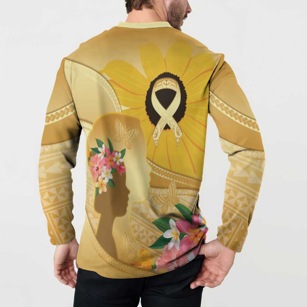 Polynesia Childhood Cancer Awareness Button Sweatshirt Be Bold Go Gold Polynesian Art LT14 - Polynesian Pride