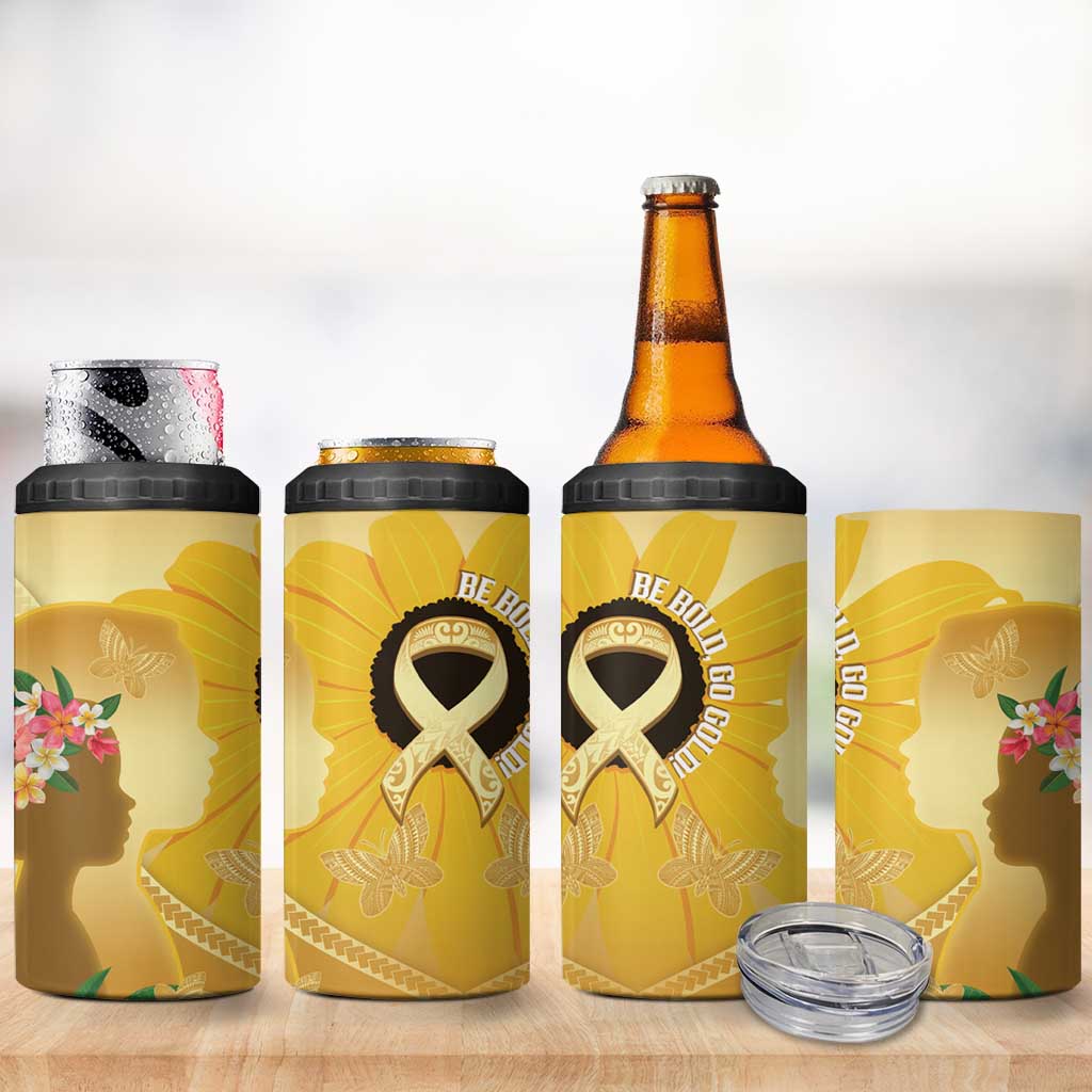 Polynesia Childhood Cancer Awareness 4 in 1 Can Cooler Tumbler Be Bold Go Gold Polynesian Art