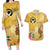 Polynesia Childhood Cancer Awareness Couples Matching Long Sleeve Bodycon Dress and Hawaiian Shirt Be Bold Go Gold Polynesian Art