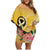 Polynesia Childhood Cancer Awareness Family Matching Off Shoulder Short Dress and Hawaiian Shirt Be Bold Go Gold Polynesian Art