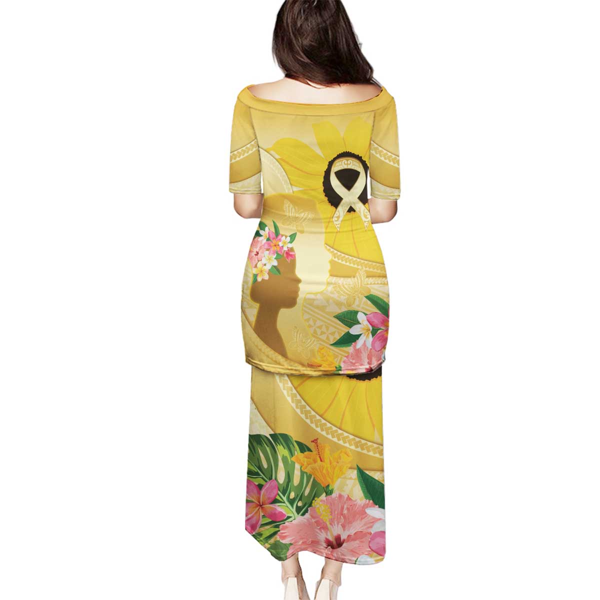 Polynesia Childhood Cancer Awareness Family Matching Puletasi and Hawaiian Shirt Be Bold Go Gold Polynesian Art