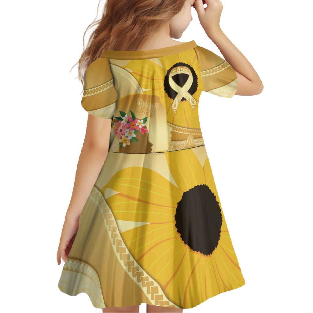Polynesia Childhood Cancer Awareness Family Matching Short Sleeve Bodycon Dress and Hawaiian Shirt Be Bold Go Gold Polynesian Art