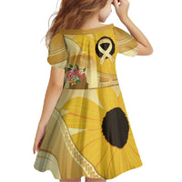 Polynesia Childhood Cancer Awareness Family Matching Short Sleeve Bodycon Dress and Hawaiian Shirt Be Bold Go Gold Polynesian Art