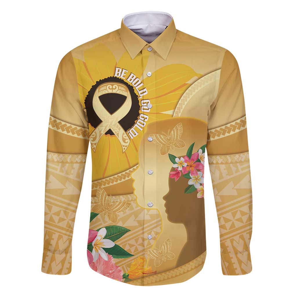 Polynesia Childhood Cancer Awareness Family Matching Summer Maxi Dress and Hawaiian Shirt Be Bold Go Gold Polynesian Art