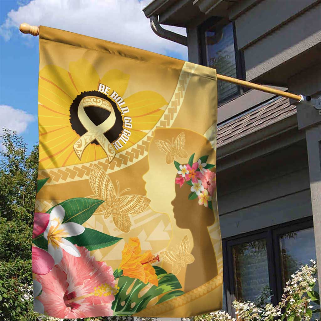 Polynesia Childhood Cancer Awareness Garden Flag Be Bold Go Gold Polynesian Art LT14 - Polynesian Pride
