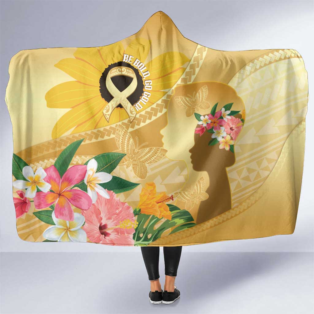 Polynesia Childhood Cancer Awareness Hooded Blanket Be Bold Go Gold Polynesian Art LT14 One Size Gold - Polynesian Pride