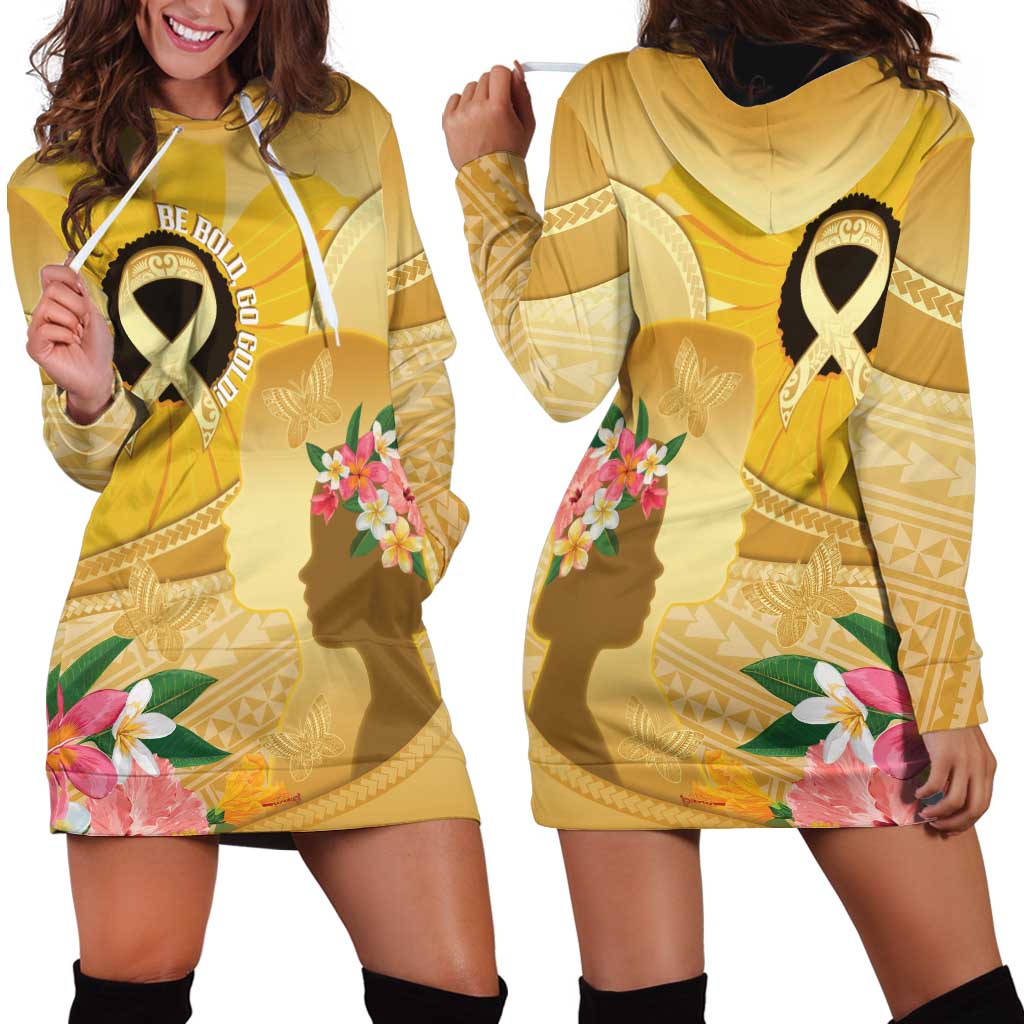 Polynesia Childhood Cancer Awareness Hoodie Dress Be Bold Go Gold Polynesian Art LT14 - Polynesian Pride