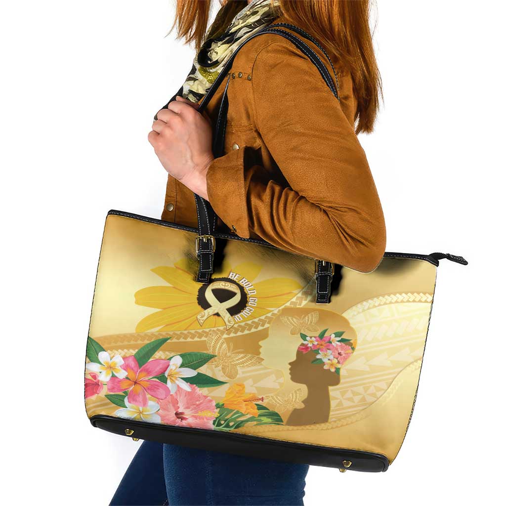 Polynesia Childhood Cancer Awareness Leather Tote Bag Be Bold Go Gold Polynesian Art LT14 Gold - Polynesian Pride