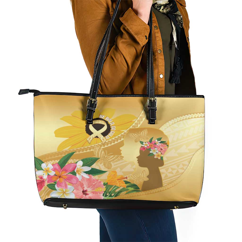 Polynesia Childhood Cancer Awareness Leather Tote Bag Be Bold Go Gold Polynesian Art LT14 - Polynesian Pride