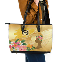 Polynesia Childhood Cancer Awareness Leather Tote Bag Be Bold Go Gold Polynesian Art LT14 - Polynesian Pride