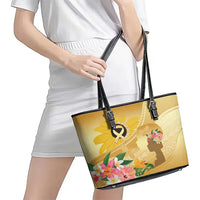 Polynesia Childhood Cancer Awareness Leather Tote Bag Be Bold Go Gold Polynesian Art LT14 - Polynesian Pride