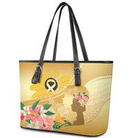 Polynesia Childhood Cancer Awareness Leather Tote Bag Be Bold Go Gold Polynesian Art LT14 - Polynesian Pride
