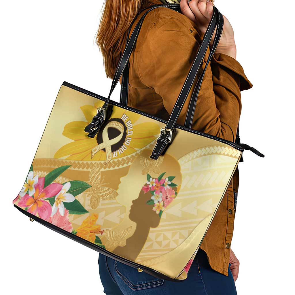 Polynesia Childhood Cancer Awareness Leather Tote Bag Be Bold Go Gold Polynesian Art LT14 - Polynesian Pride