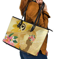 Polynesia Childhood Cancer Awareness Leather Tote Bag Be Bold Go Gold Polynesian Art LT14 - Polynesian Pride