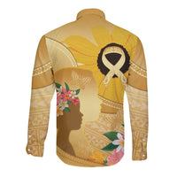 Polynesia Childhood Cancer Awareness Long Sleeve Button Shirt Be Bold Go Gold Polynesian Art