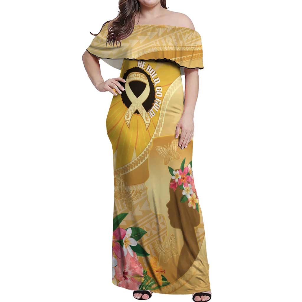 Polynesia Childhood Cancer Awareness Off Shoulder Maxi Dress Be Bold Go Gold Polynesian Art LT14 Women Gold - Polynesian Pride