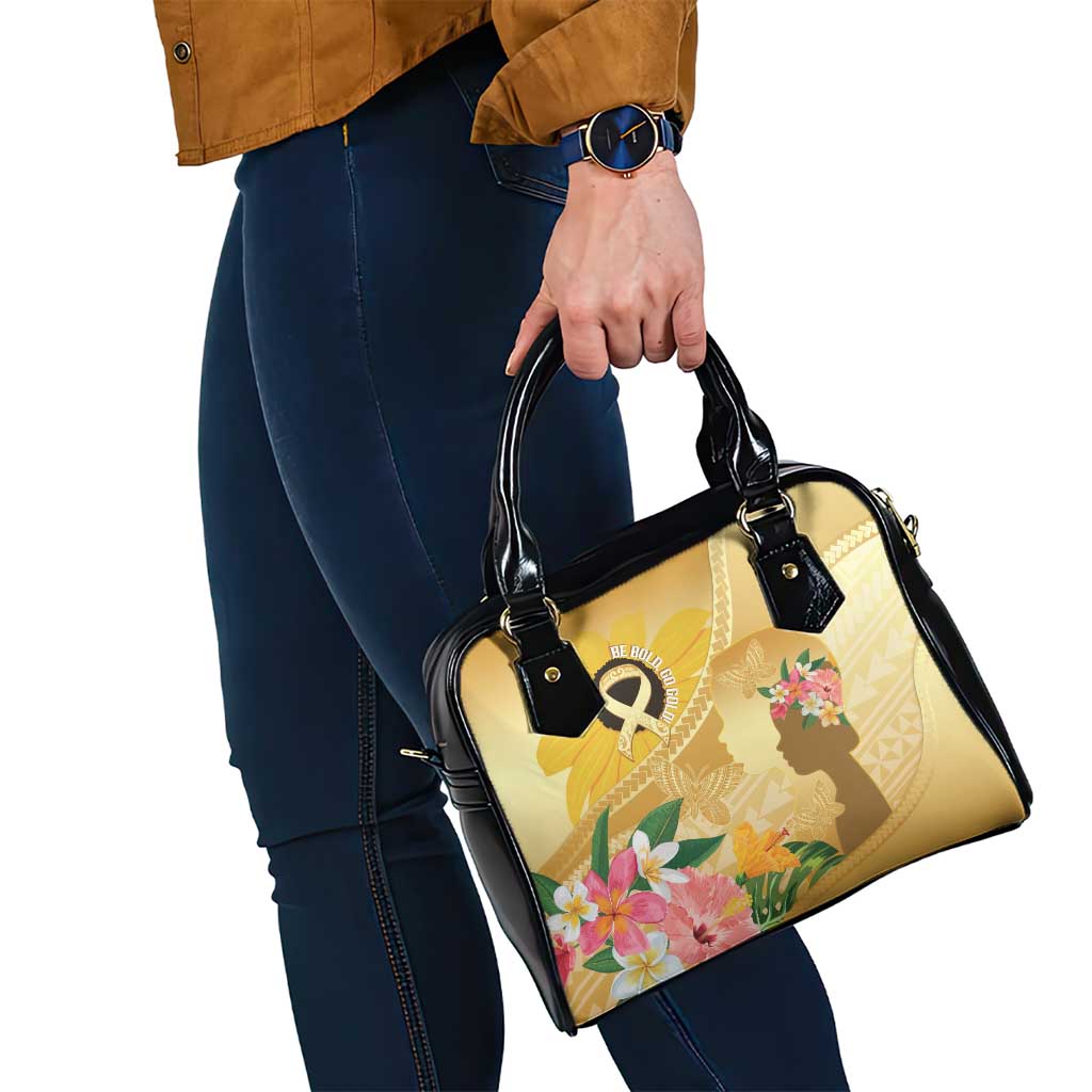 Polynesia Childhood Cancer Awareness Shoulder Handbag Be Bold Go Gold Polynesian Art