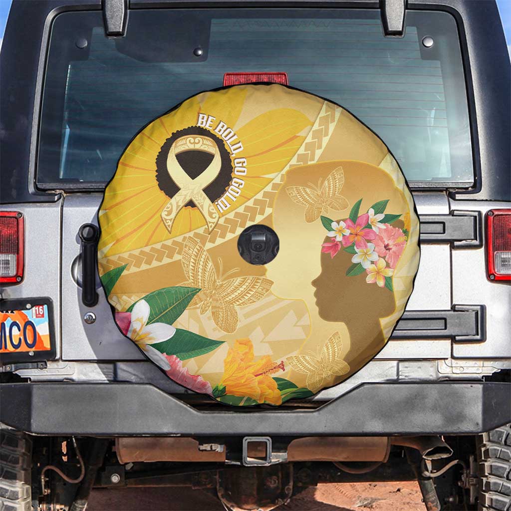Polynesia Childhood Cancer Awareness Spare Tire Cover Be Bold Go Gold Polynesian Art LT14 Gold - Polynesian Pride